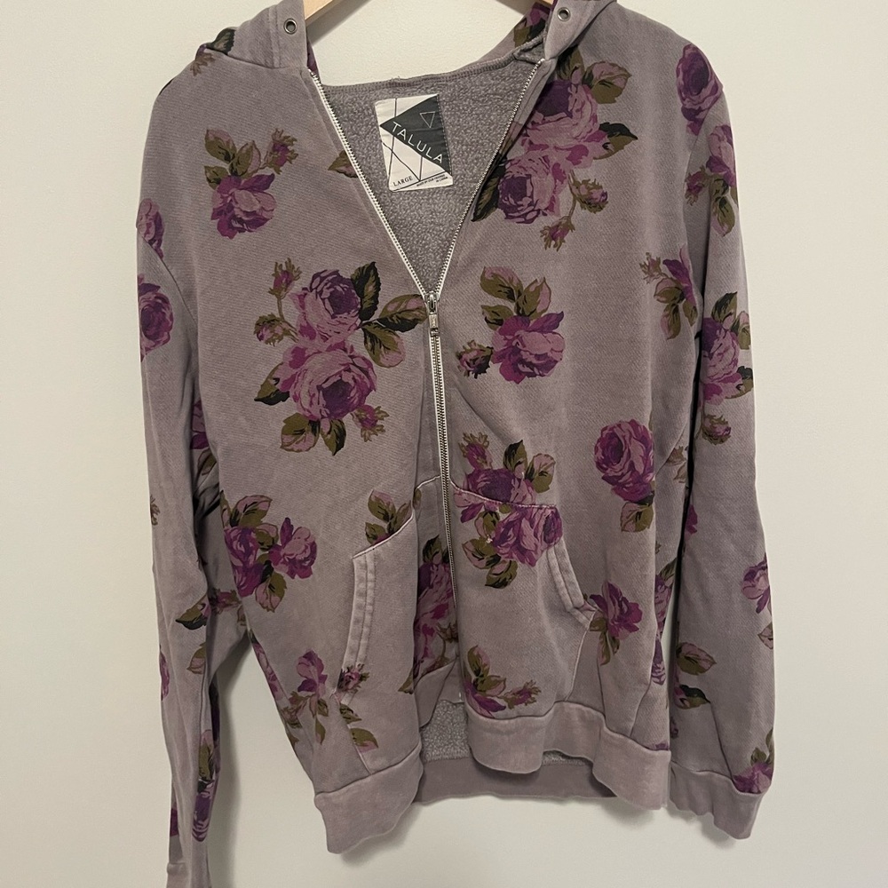 Aritzia Talula Lavender Floral Zip Hoodie